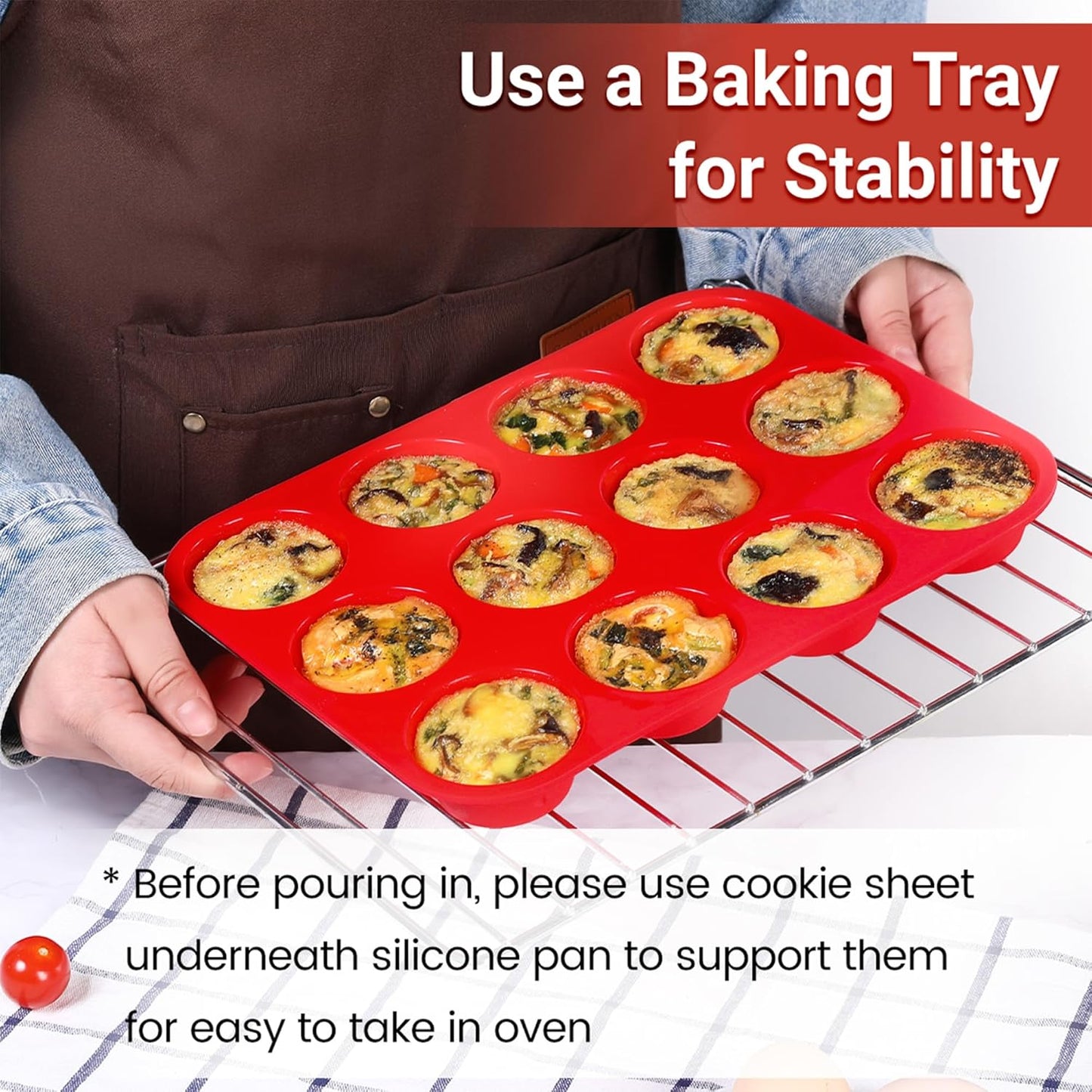 Silicone Muffin Pan, 12-Cup Cupcake Pan for Baking Muffin, Cake, Fat Bomb, 2-Pack Nonstick