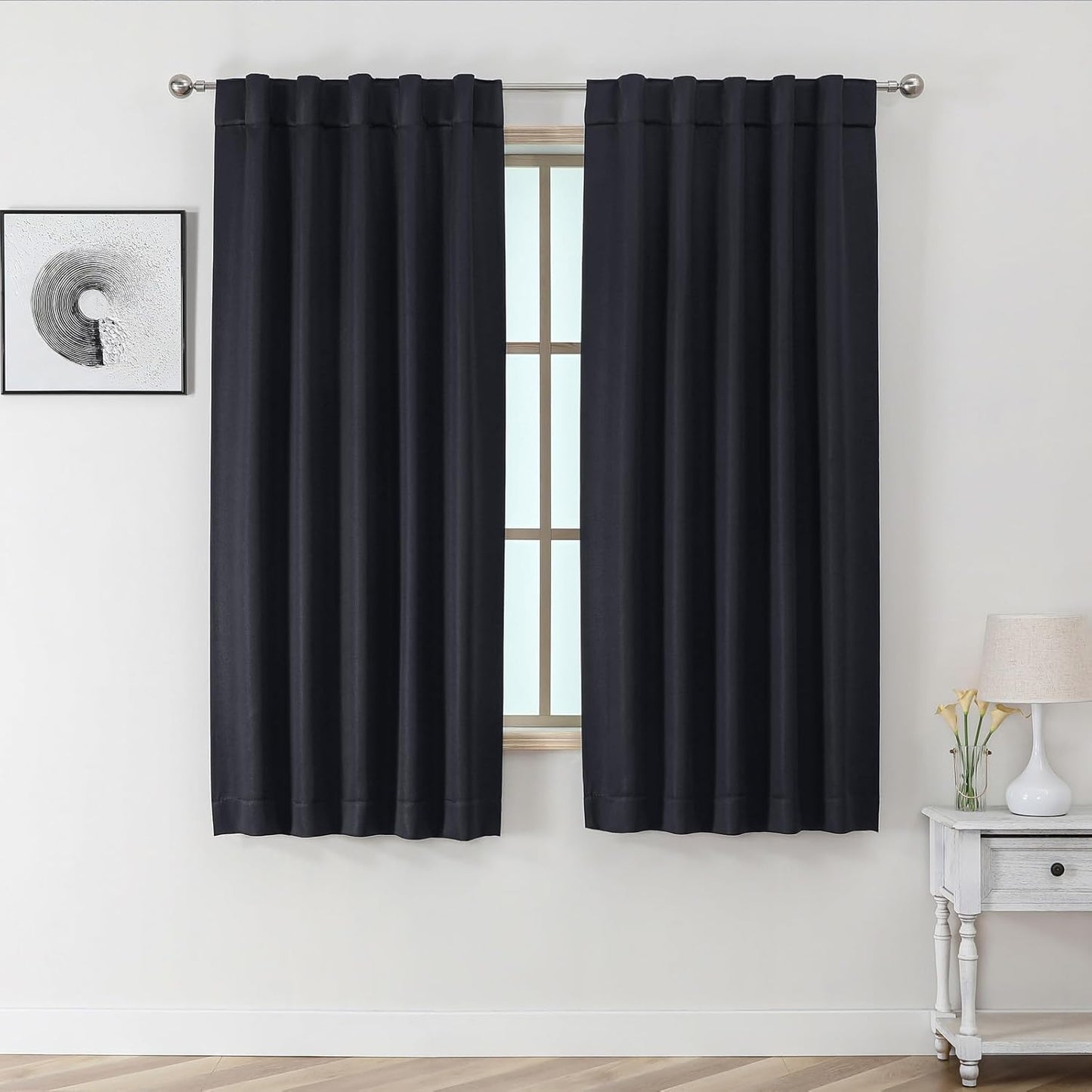 Dot Black Blackout Curtains for Bedroom 63 Inch Length 2 Panels Set, Thermal Insulated Energy Saving Noise Reducing Rod Pocket Back Tab Window Curtain Drapes, Each 40Wx63L