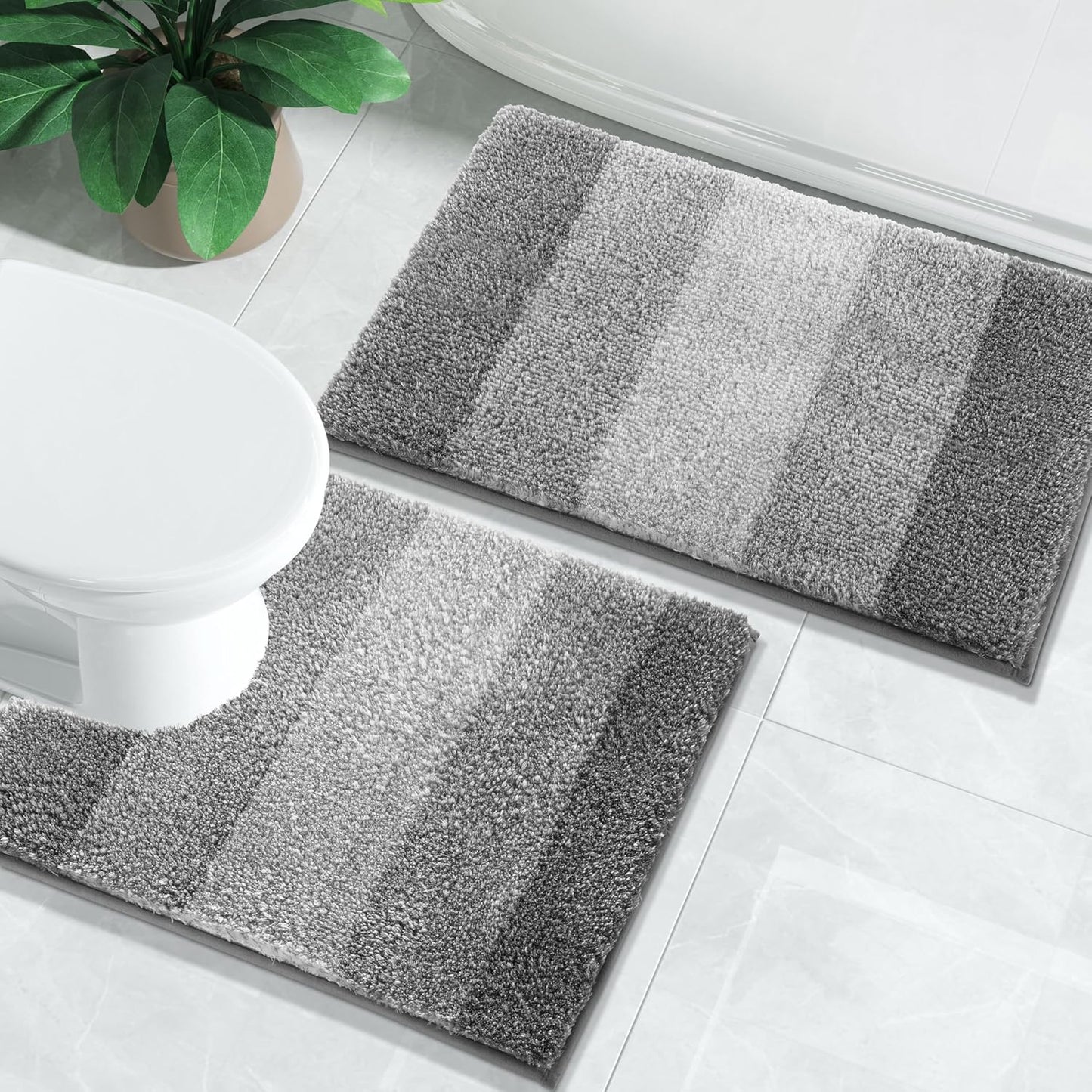 Bathroom Rugs Mat, Luxury Soft Comfortable Plush Absorbent Microfiber Bath Rugs, Extra Thick Non Slip Shaggy Shower Rug, Machine Wash, Bath Carpet for Bathroom Floor, Tub, 24"X17", Grey