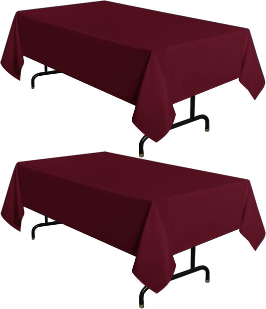 2 Pack Burgundy Tablecloth 60 X 102 Inch, Rectangle 6 Feet Table Cloth - Stain and Wrinkle Resistant Washable Polyester Table Cover for Dining Tables, Buffet Parties and Camping