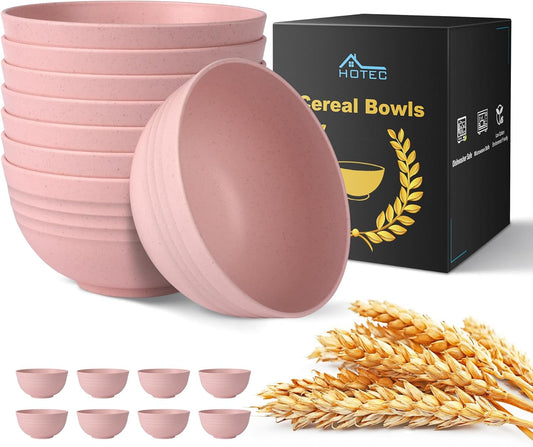 Unbreakable Wheat Straw Cereal Bowls - Microwave & Dishwasher Safe Soup and Salad Bowls, Set of 8, 26Oz, BPA Free,Pink
