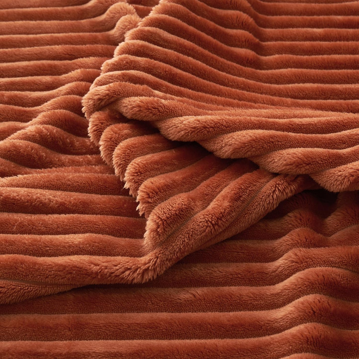 Fall Rust 3D Ribbed Jacquard Fleece Throw Blanket - Plush Velvet Decorative Bed Blanket (50" x 60") - Super Soft, Lightweight, and Cozy for Home Decor