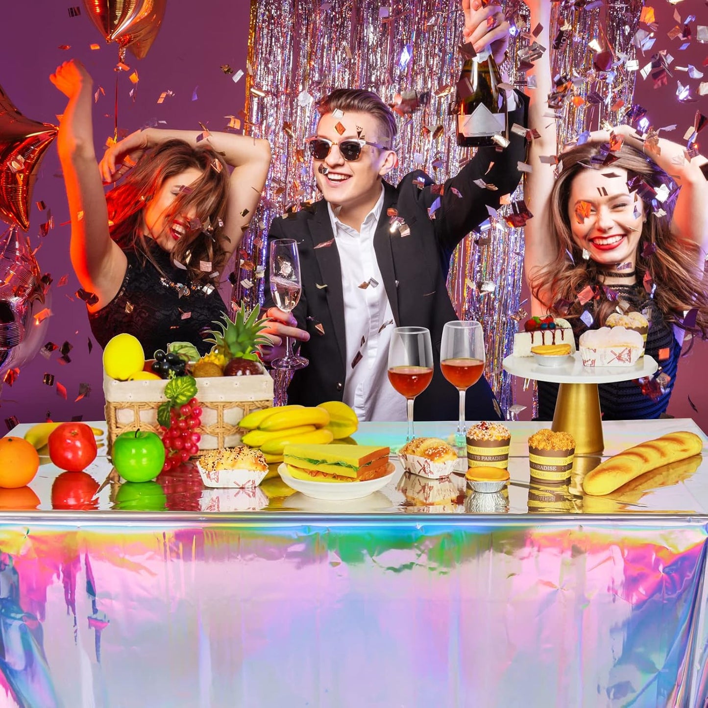 2 Pack Iridescence Plastic Tablecloths Shiny Disposable Laser Rectangle Table Covers Holographic Foil Tablecloth Iridescent Party Decoration Birthday Bridal Wedding Christmas 54" X 108"(Laser)