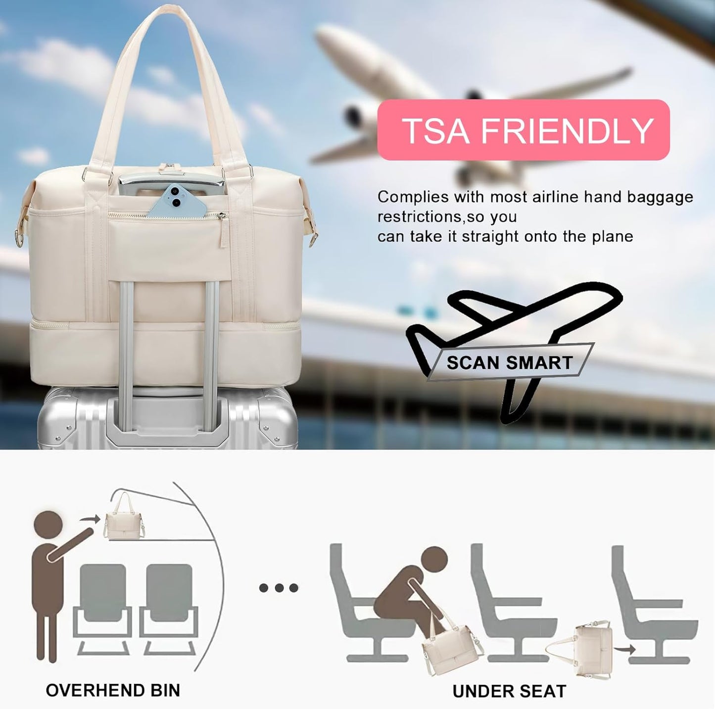 Travel Weekender Bag for Women Carry-On Tote Bag with Shoe Compartment Duffle Overnight Bag