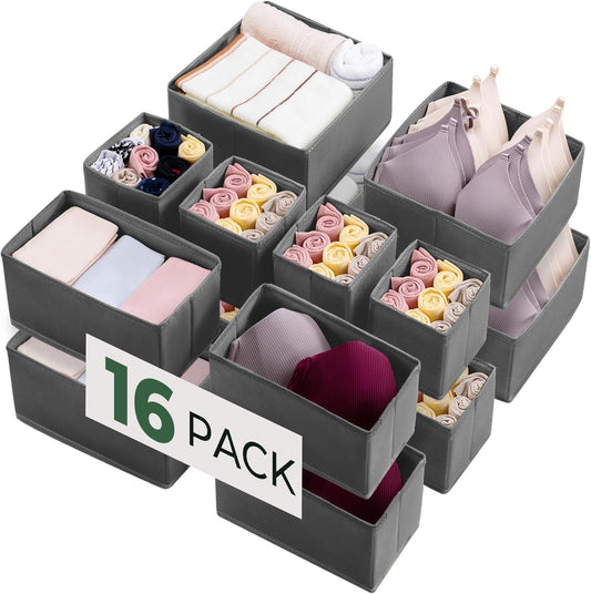 16 Pack Drawer Organizer Clothes, Dresser Drawer Organizers for Clothing Fabric Foldable Closet Organizers and Storage Bins for Baby Clothes, Nursery, Underwear, Bras, Socks