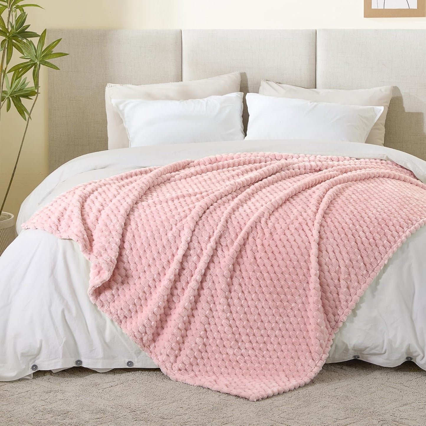 Fleece Decorative Blanket - 3D Jacquard Pink Throw Blankets for Women'S Couch & Bed, Soft and Cozy Warm Plush Fluffy Blanket, Cute Birthday Gift for Women, 50X60 Inches