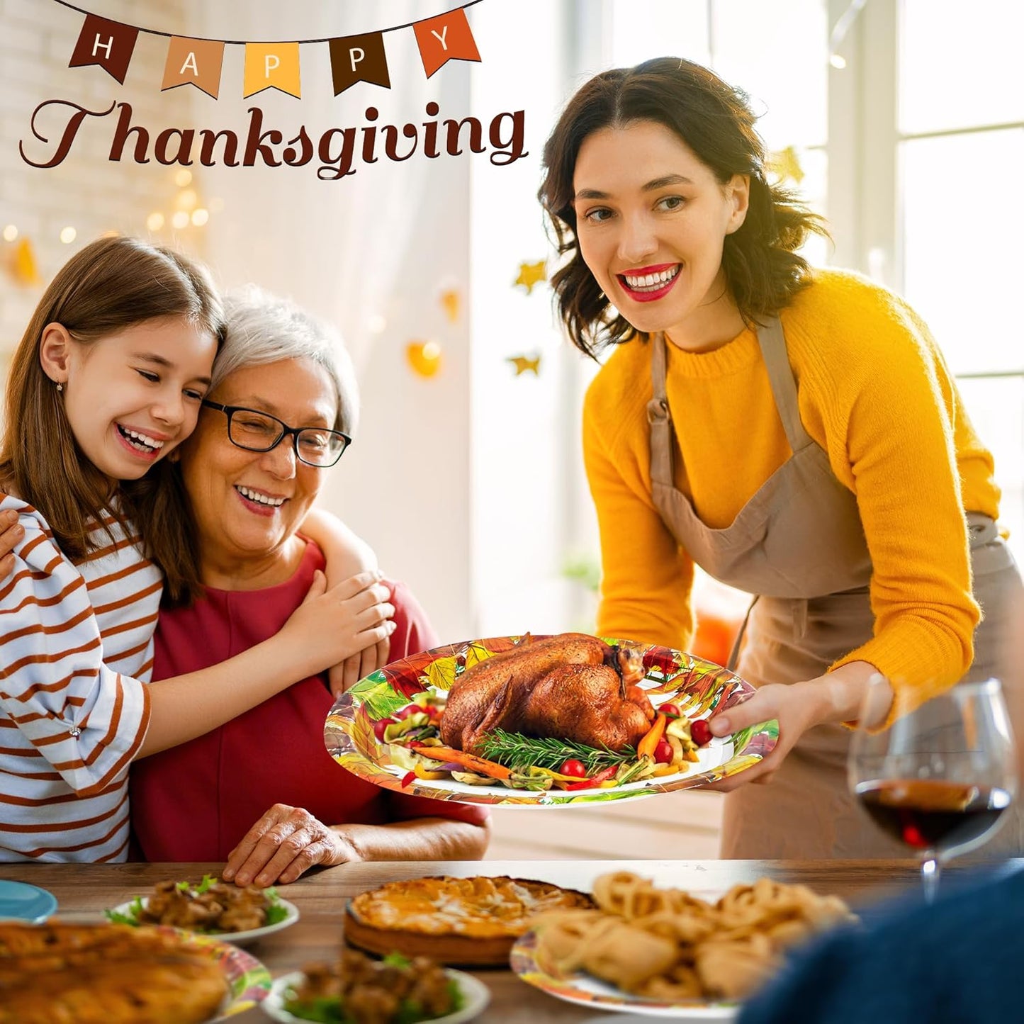 50 Pcs Thanksgiving Plates, 12.2 × 10.2 Inches Oval Thanksgiving Paper Plates, Maple Designs Disposable Fall Dinnerware, Heavy Duty Autumn Platters for Harvest Party Supplies Decorations