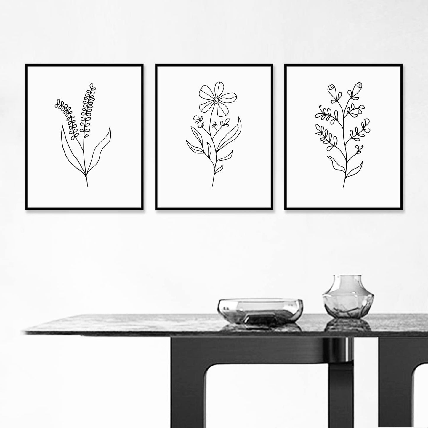 Minimal Line Botanical Prints, Flower Line Art Prints, Set of 3, Gallery Wall Art, Botanical Prints, Wild Flowers Art, Floral Line Art, Minimal Floral Decor, 11X14Inch Unframed