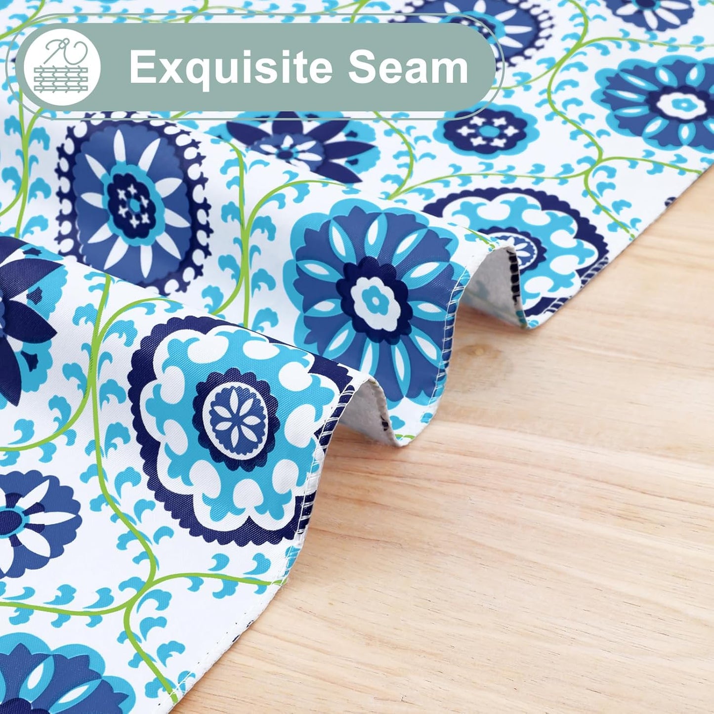 Rectangle Waterproof Vinyl Table Cloth, Wipeable Tablecloth with Flannel Backing, Plastic Table Cover for Dinner, Picnic, Indoor and Outdoor (Navy Mandala, 60" X 84")