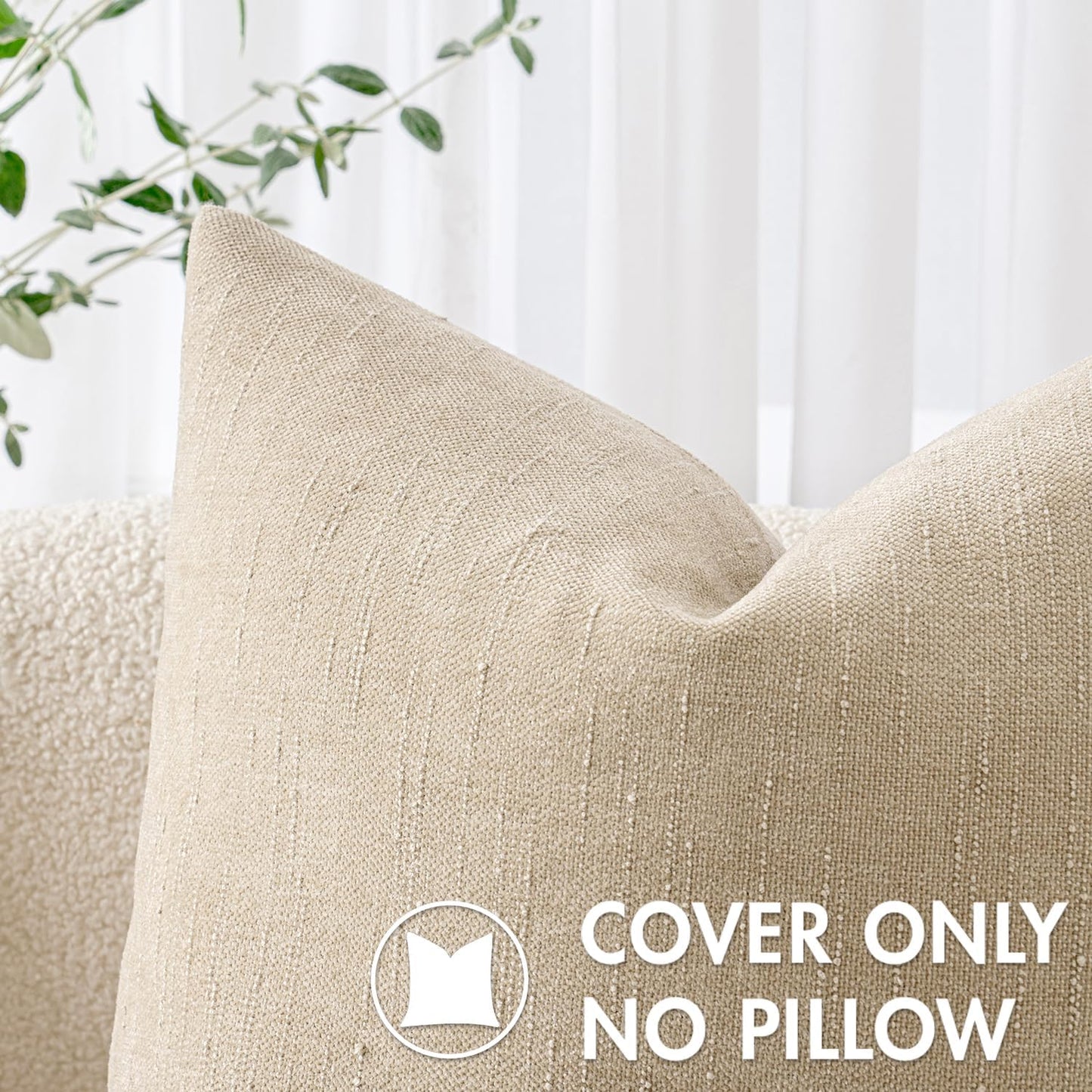 Set of 2 Soft Chenille Decorative Throw Pillow Covers, Solid Textured Cushions for Couch, Sofa, and Bedroom, 20x20 Inches, Beige