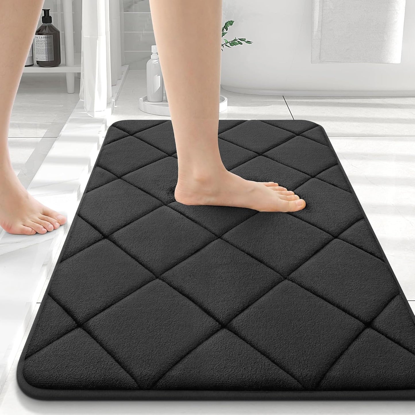Memory Foam Bathroom Rugs and Toilet U-Shaped, Bath Rug Size 30X20 and U-Shaped Size 24X20 in Black, 2 Item Bundle