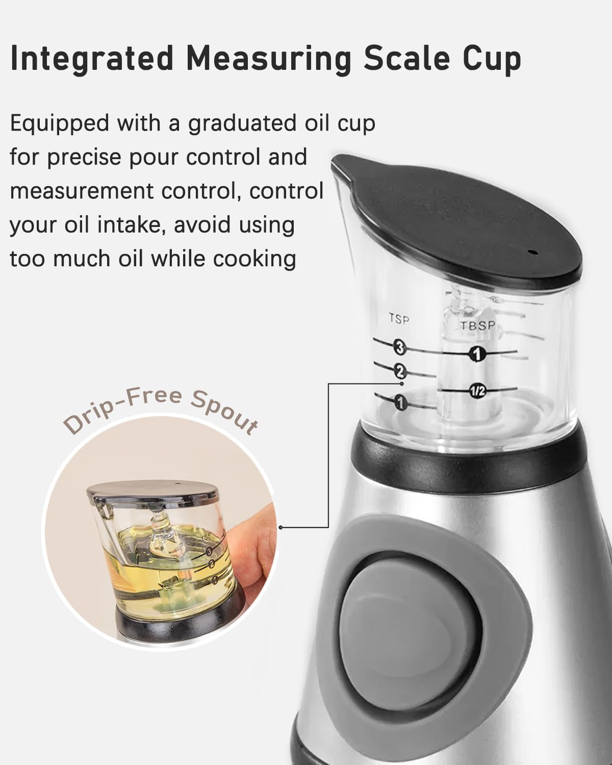 Oil Dispenser Bottle, 17Oz Olive Oil Dispenser Oil Sprayer, Clear Glass Refillable Oil and Vinegar Dispenser Bottle with Measuring Scale Pump for Kitchen, Cooking, Salads, Baking Frying