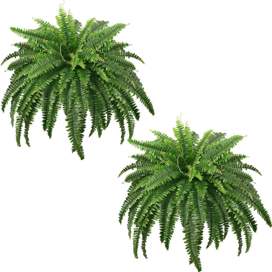 45" Fake Ferns, Realistic Large Artificial Bush Plants, 2 Artificial Boston Ferns with 59 Fronds for Outdoors Planter Indoor Home Garden Porch Decor