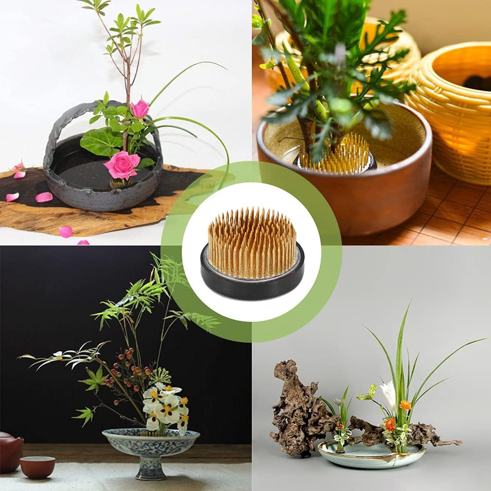 3PCS Flower Frog Holder/Round Flower Fixed Tools with Brass Needle,3 Sizes Flower Arrangement Pin for Garden Home Decoration(0.9Inch 1.34Inch 1.6Inch)