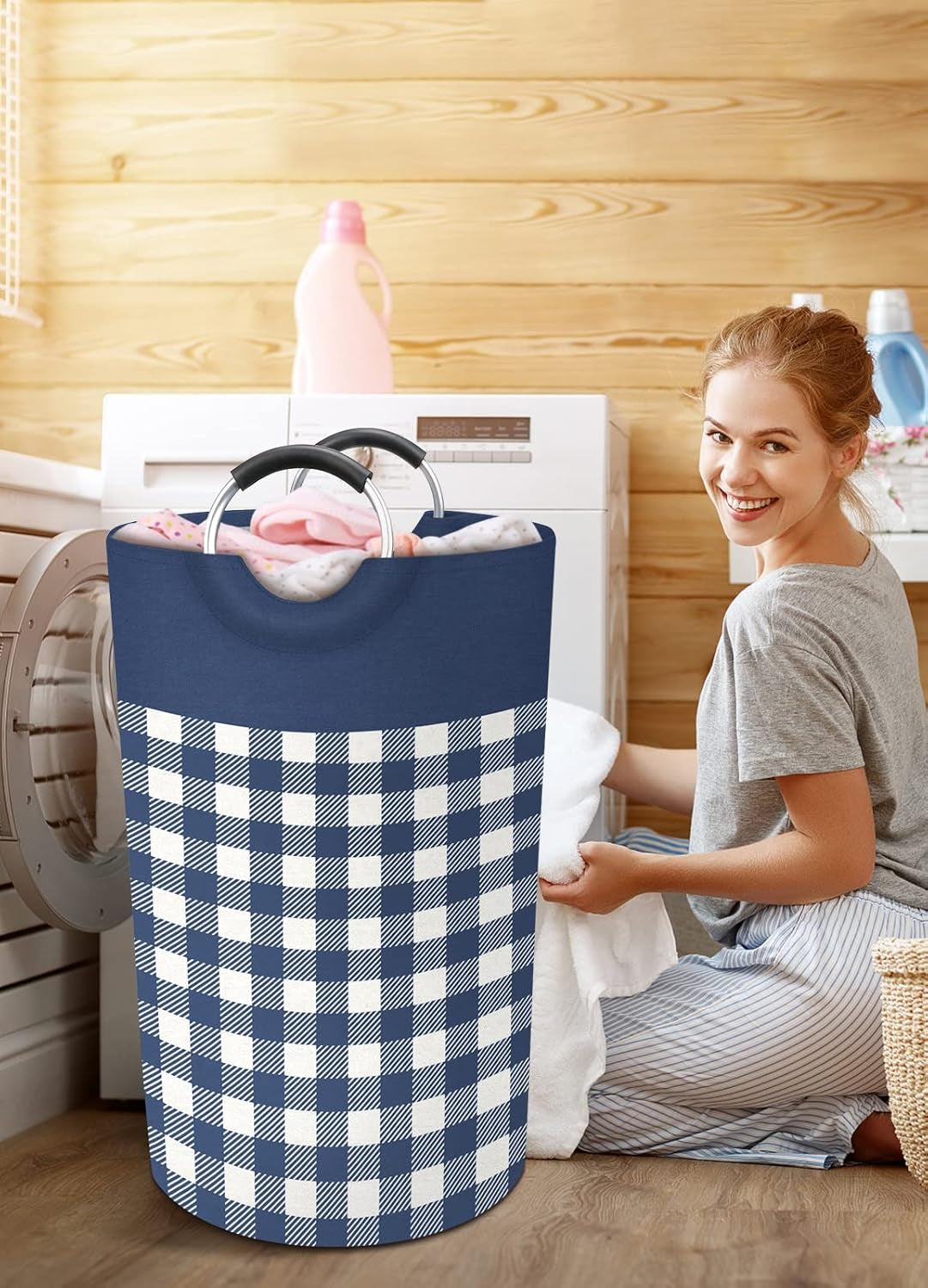 Large Waterproof Laundry Hamper with Handles - Collapsible Tall Storage Bag for College Dorms and Family Use (Blue, 82L)