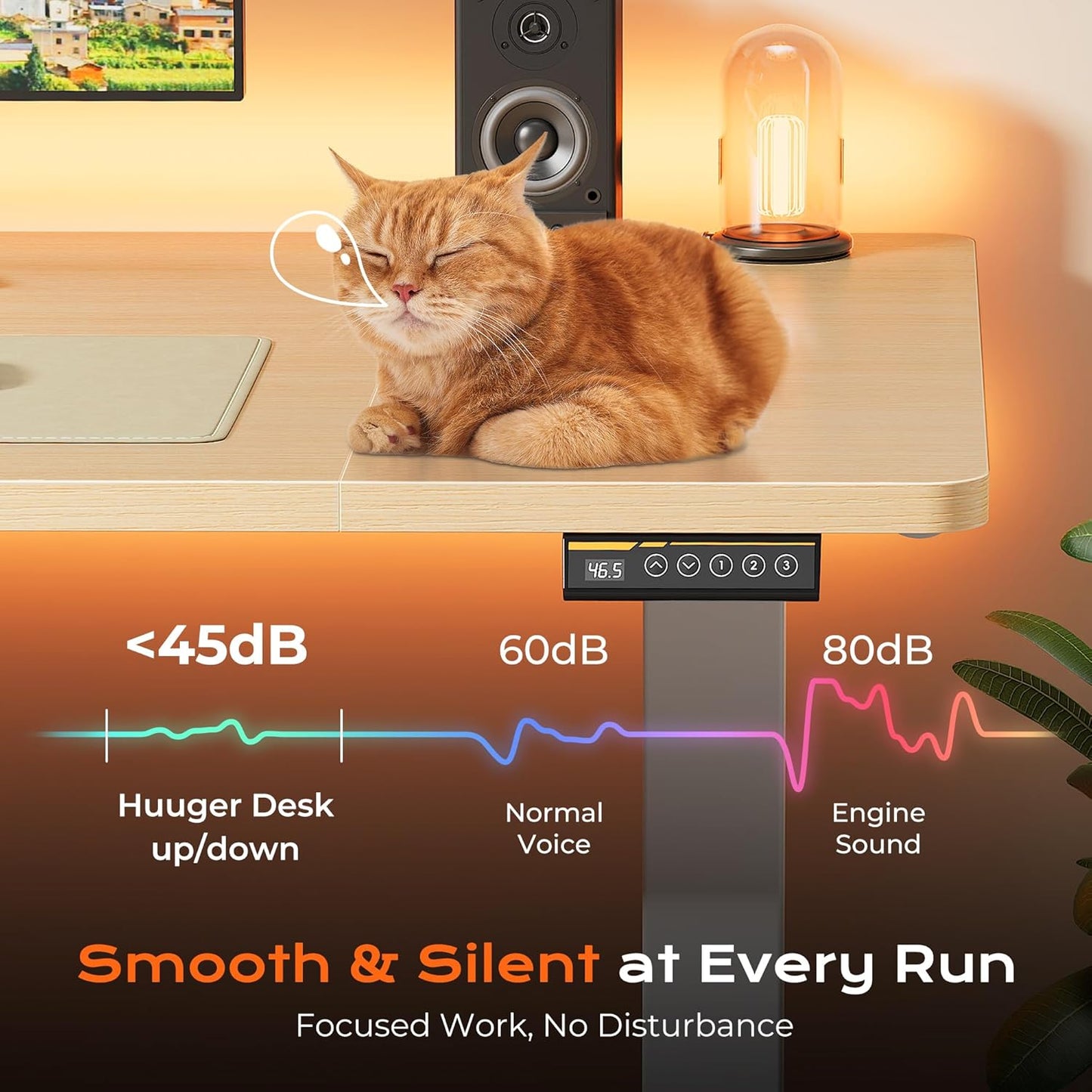 63" x 28" Electric Height Adjustable Standing Desk, 27.6" Deep Desktop, Gaming Office Table with Dual Hooks and Three Preset Heights, Oak Finish for Home Office