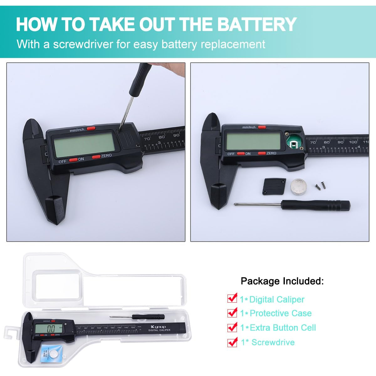 Digital Caliper, Caliper Measuring Tool with LCD Screen, Electronic Micrometer Caliper with Auto-Off Feature, Inch and Millimeter Conversion(0-6")