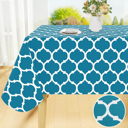 Rectangle Waterproof Vinyl Tablecloth with Flannel Backing, Wipeable and Spillproof for Indoor and Outdoor Use (60" x 84", Teal)