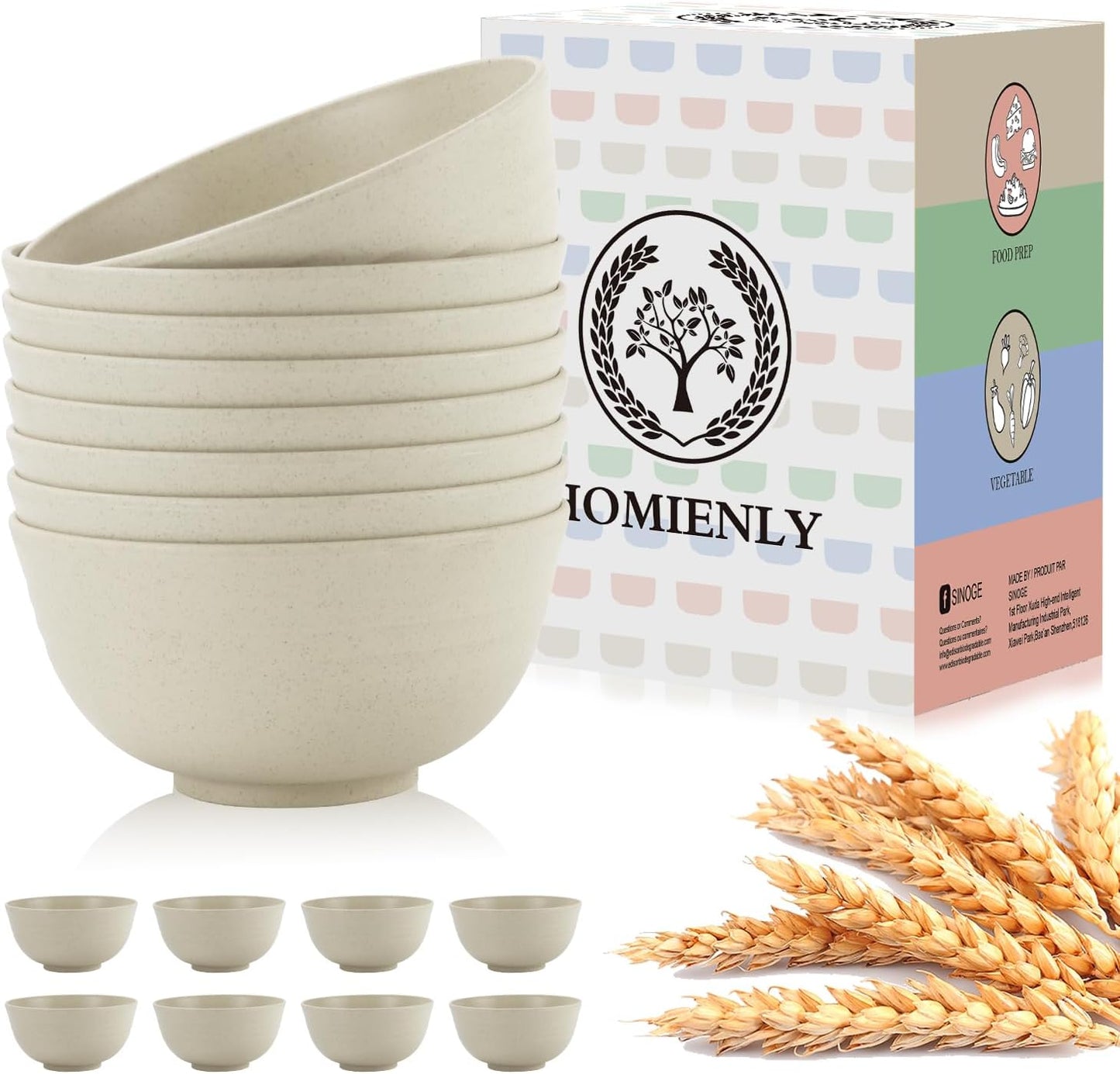 Wheat Straw Bowls Set of 8 - Durable, Lightweight Cereal Bowls, Microwave and Dishwasher Safe for Versatile Kitchen and Camping Use (Beige, 26 OZ)