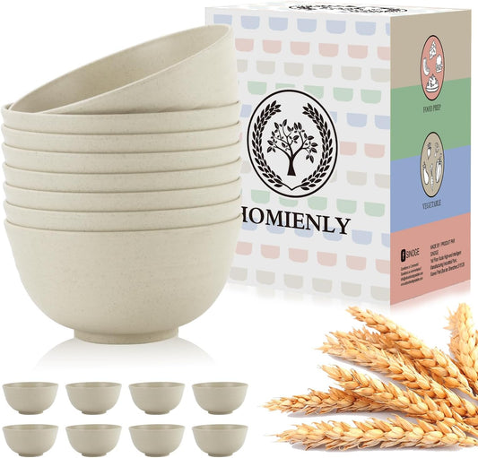 Wheat Straw Bowls Set of 8 - Durable, Lightweight Cereal Bowls, Microwave and Dishwasher Safe for Versatile Kitchen and Camping Use (Beige, 26 OZ)