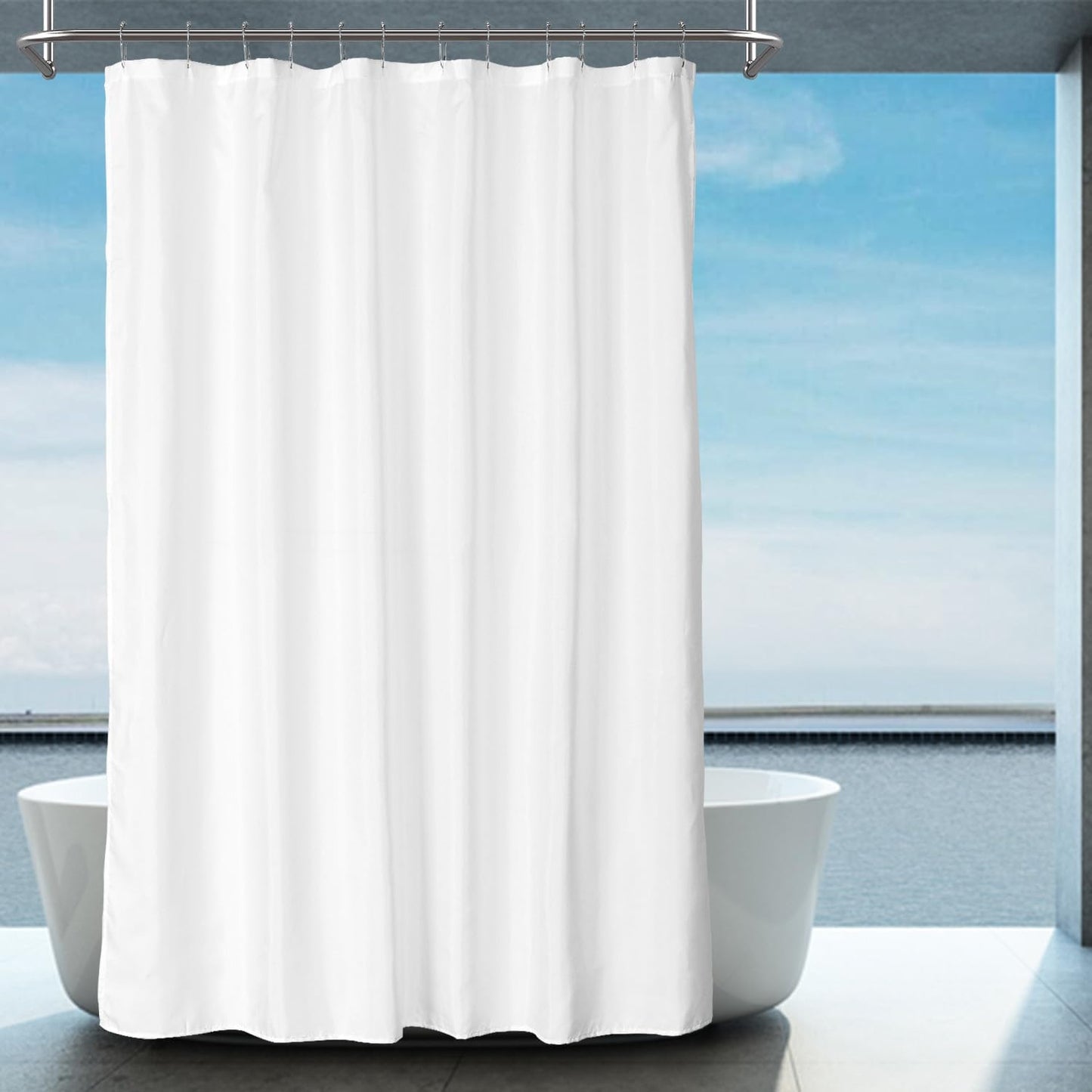 2-Pack Fabric Shower Curtain Liners Lightweight - White Cloth Shower Liners with Magnets, Washable & Water Repellent, 12 Button Holes, Hotel Quality - 71" W X 72" L, White