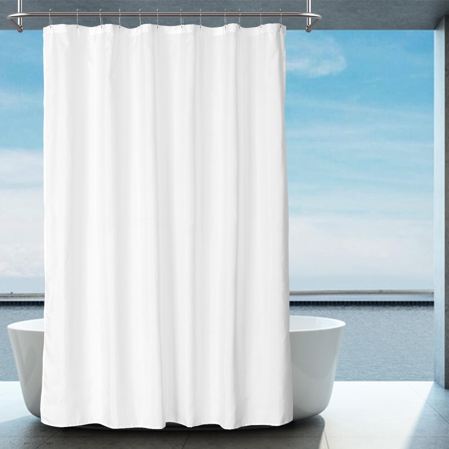 2-Pack Fabric Shower Curtain Liners Lightweight - White Cloth Shower Liners with Magnets, Washable & Water Repellent, 12 Button Holes, Hotel Quality - 71" W X 72" L, White