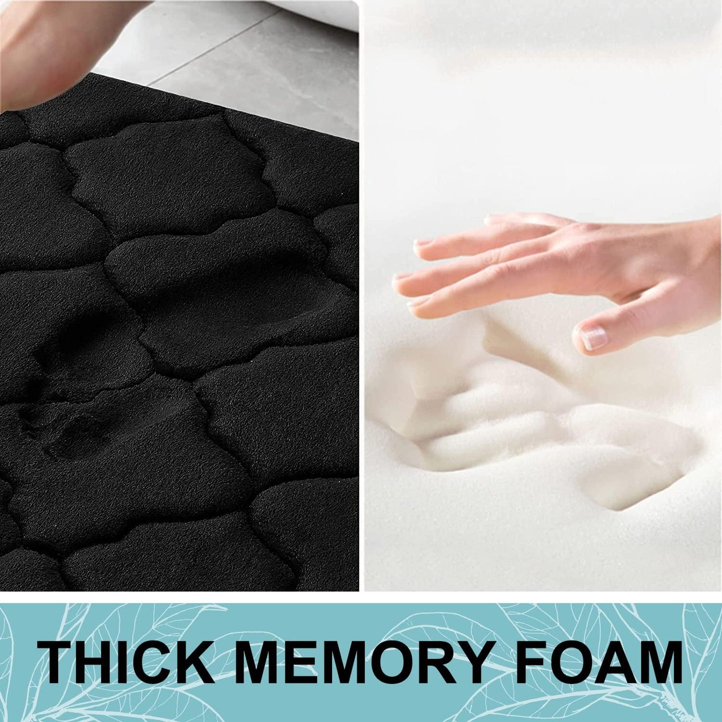 Memory Foam Bath Rug and Toilet Rug U-Shaped, Bath Rug Size 32X20 and Toilet Rug Size 24X20 in Black, 2 Item Bundle