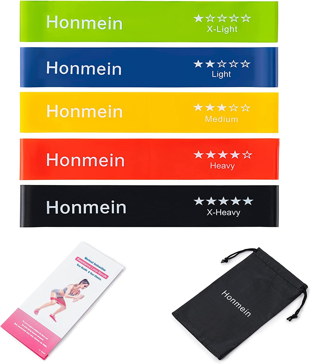 Professional Resistance Bands for Home Fitness and Strength Training - Five Resistance Levels, Made from Natural Latex, Includes Instructional Guide and Carrying Bag