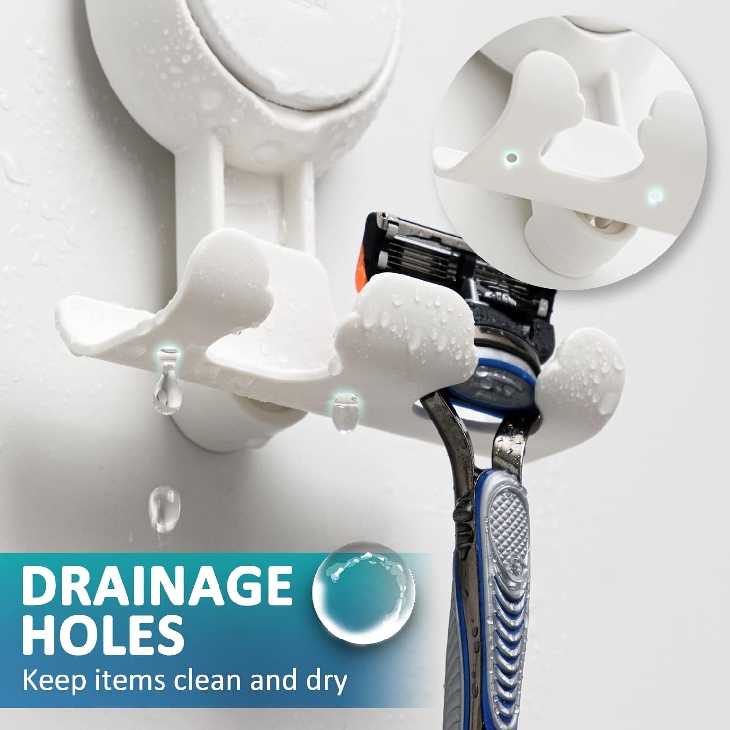 Suction Cup Razor Holder in Shower 2 Pack, Towel, Loofah, Shaver Holder for Bathroom Wall, Powerful Suction Cup Shower Hooks, Easy to Install and Reuse, White