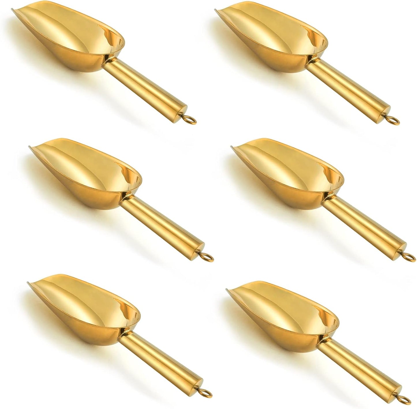 3OZ Mini Scoop Set of 6, 3 Ounce Stainless Steel Candy Sweet Ice Cube Scoop for Home Bar Buffet Wedding Canisters, Easy Clean & Durable - Gold