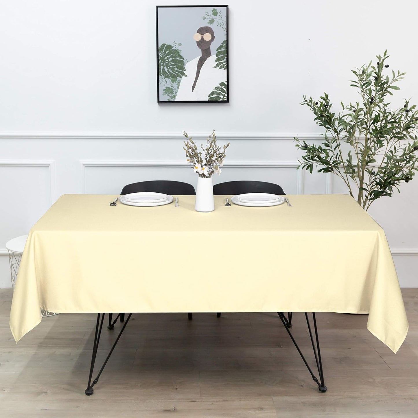 Rectangle Tablecloth - 60 X 84 Inch - Stain and Wrinkle Resistant Washable Polyester Table Cloth, Decorative Fabric Table Cover for Dining Tables, Buffet Parties and Camping, Beige