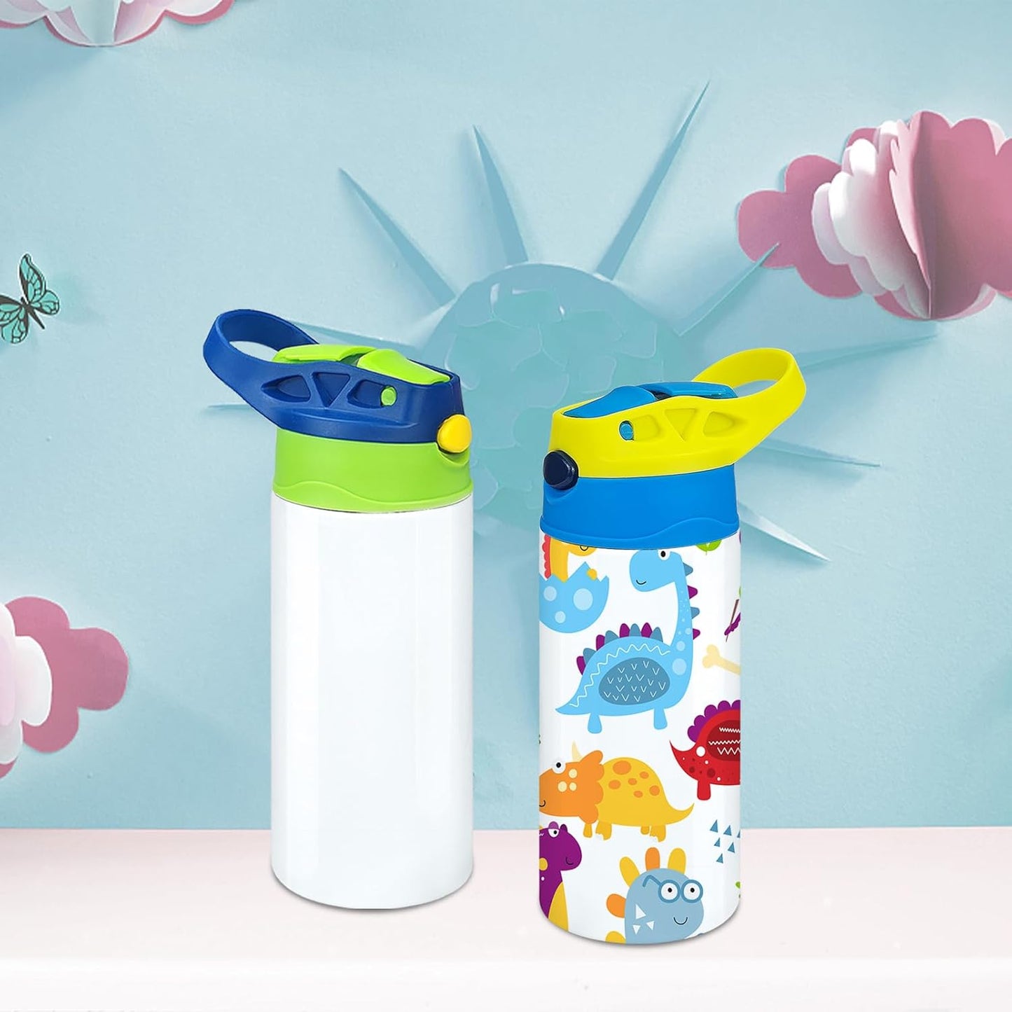 Sublimation Sippy Cup,12Oz Stainless Steel Toddler Water Bottle,Double Wall Vacuum Insulated Sippy Tumbler with Handle Spill Proof and Shrink Films,Children Thermos