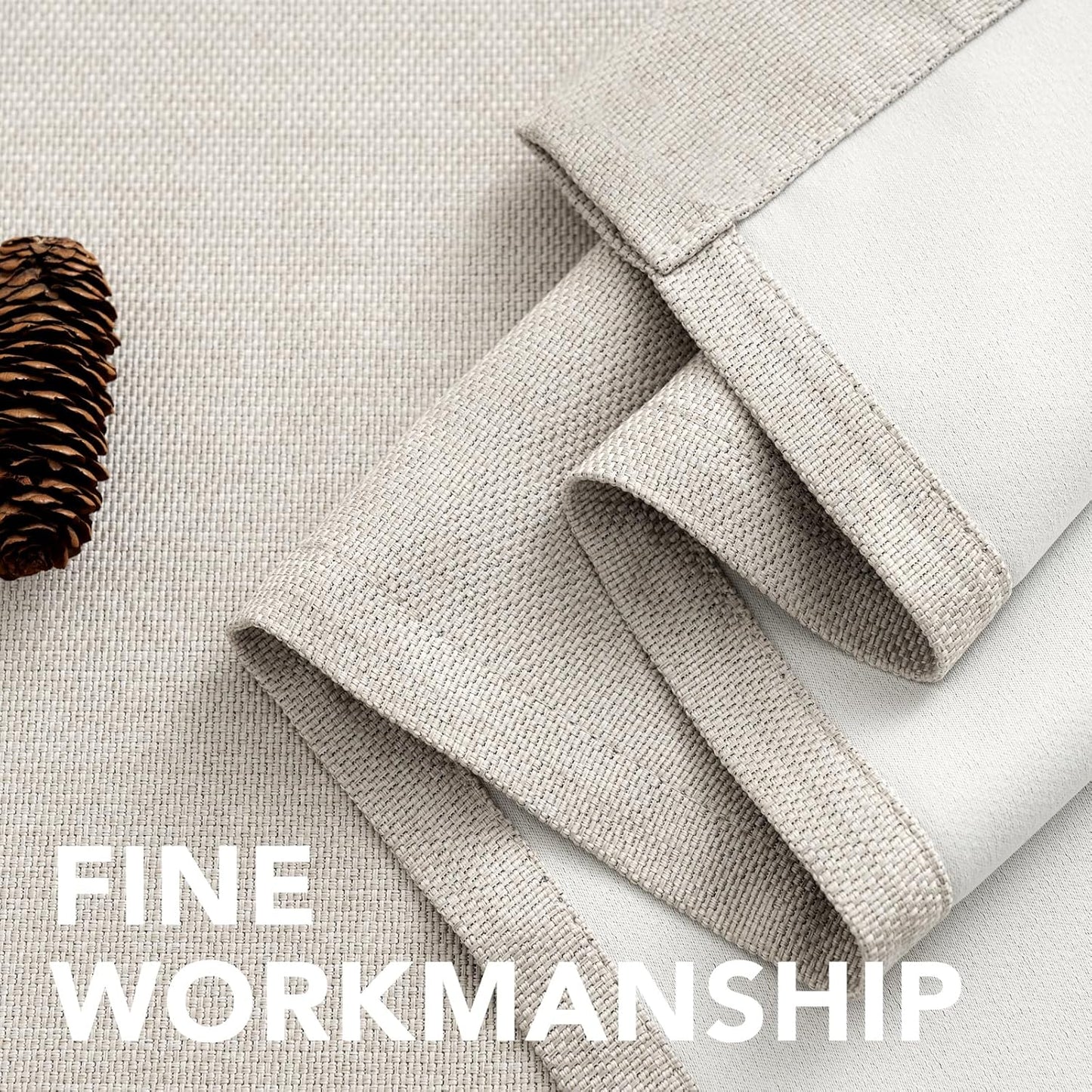 Linen Blackout Curtain 84 Inches Long for Bedroom/Living Room Thermal Insulated Grommet Linen Look Curtain Drapes Primitive Textured Burlap Effect Window Drapes 1 Panel - Heather Ivory