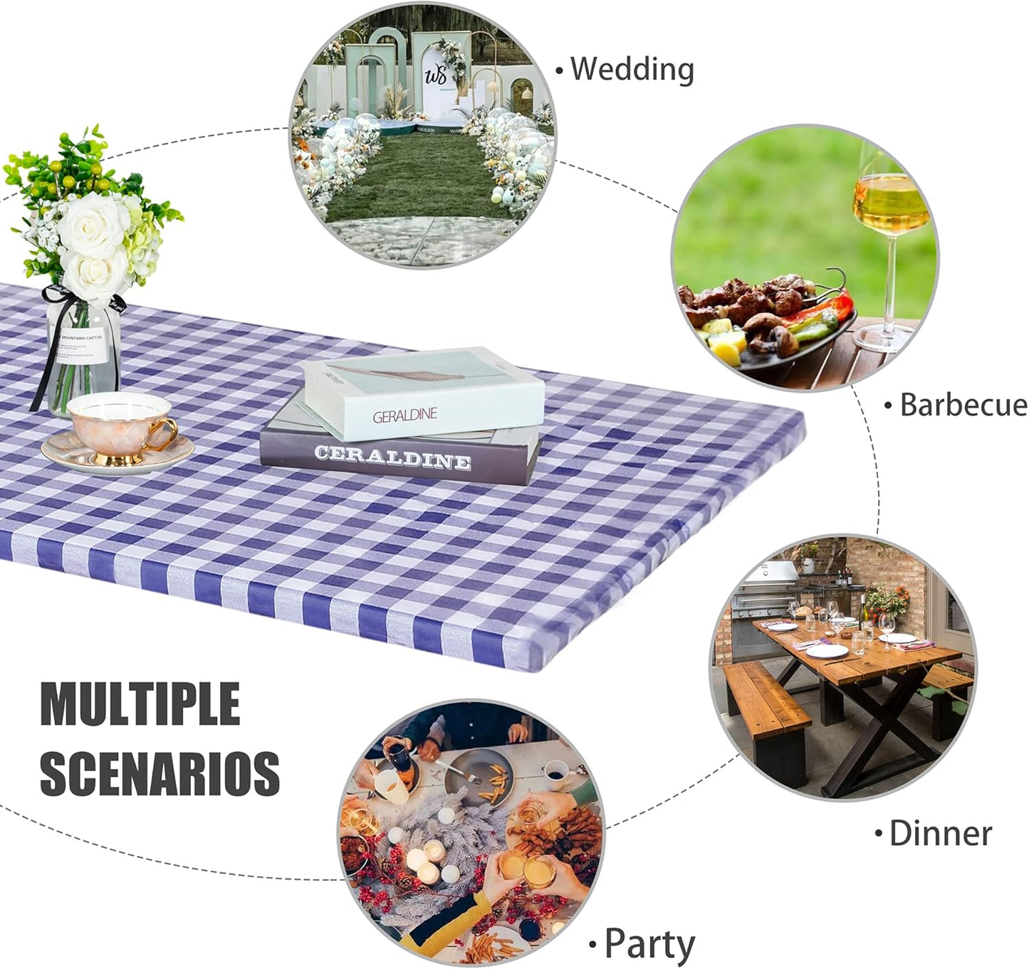 Waterproof Checkered Picnic Table Cover - 30" x 72" Vinyl Fitted Tablecloth with Flannel Backing for Outdoor Use, Ideal for Camping, Travel, Holidays, and Parties, Navy