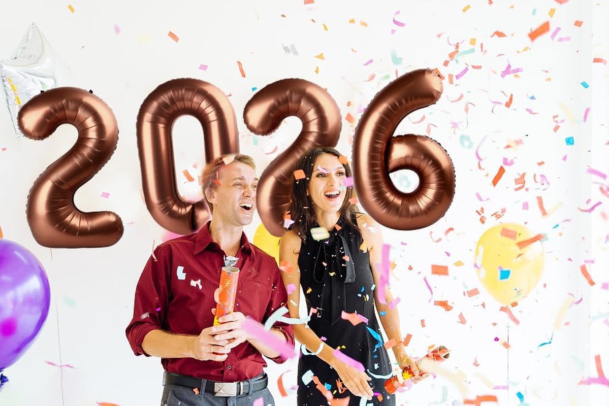 2026 Balloon Numbers - 40 Inch Coffee Brown New Years Eve Party Supplies 2026, Nye Decor Party Decorations Happy New Year, New Years Eve Foil Party Balloons