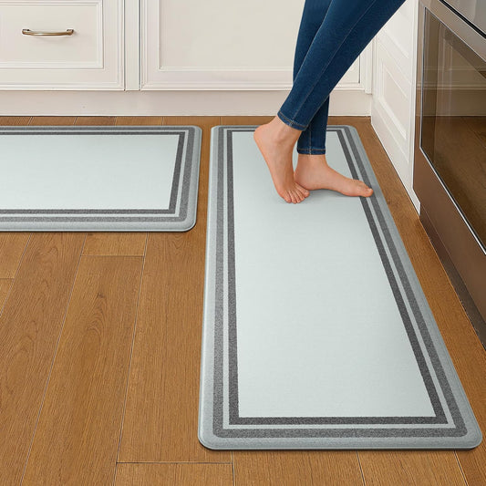 Kitchen Mats for Floor 2 PCS Cushioned Anti-Fatigue, Geometric Waterproof Kitchen Rugs Non Slip Washable, Comfort Standing Mat Rug for Kitchen, Office, Laundry, Lightgrey, 17"X 47"+17"X 30"