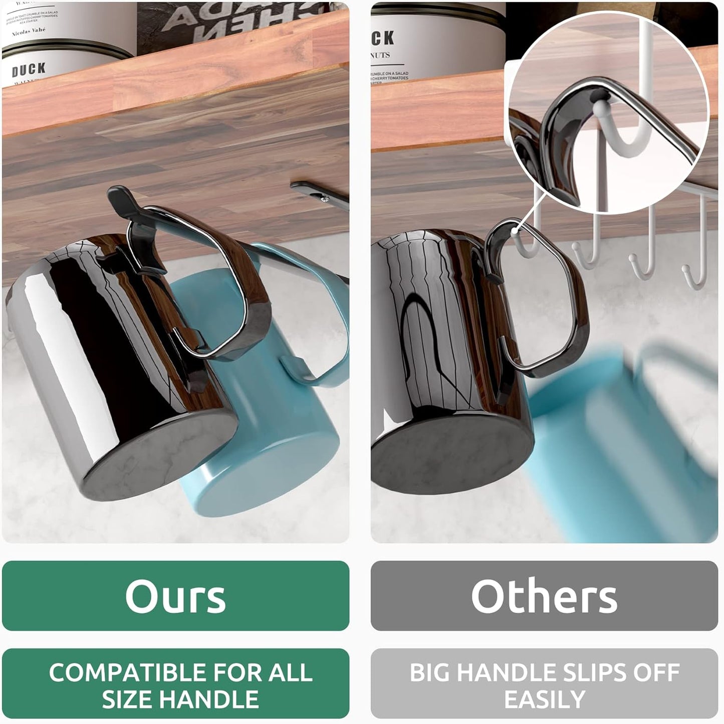 Coffee Mug Holder under Cabinet 3 Pack, Metal Sturdy Mug Rack under Shelf Organizer, Display Hanging Cup Storage Hooks for Bar Kitchen Utensils/Wine Glasses/Tea Cup, Black