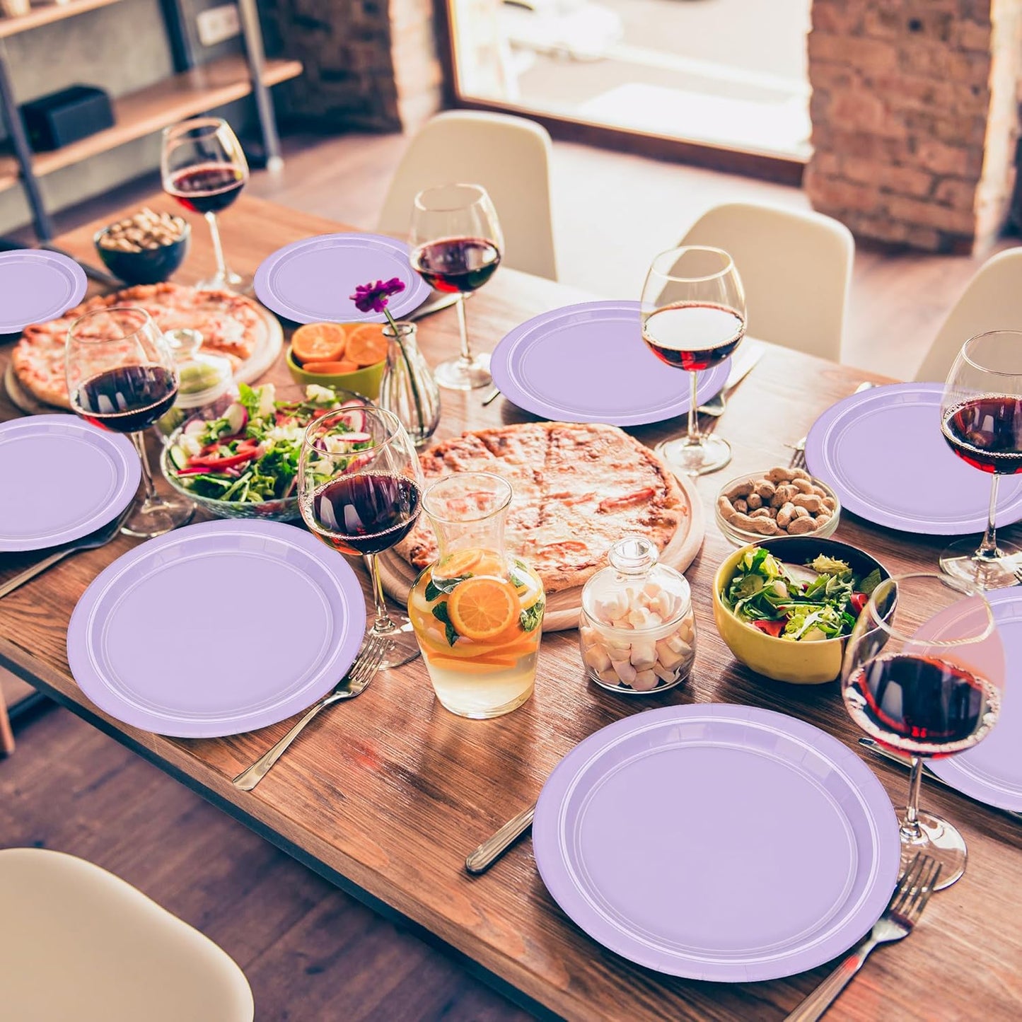 Disposable Plates, 100 PCS Lavender Paper Plates, 9 Inches Light Purple Sturdy Paper Plates round Microwave Safe Dinner Plates Tableware Bulk Supplies for Daily Use Birthday Picnic Camping
