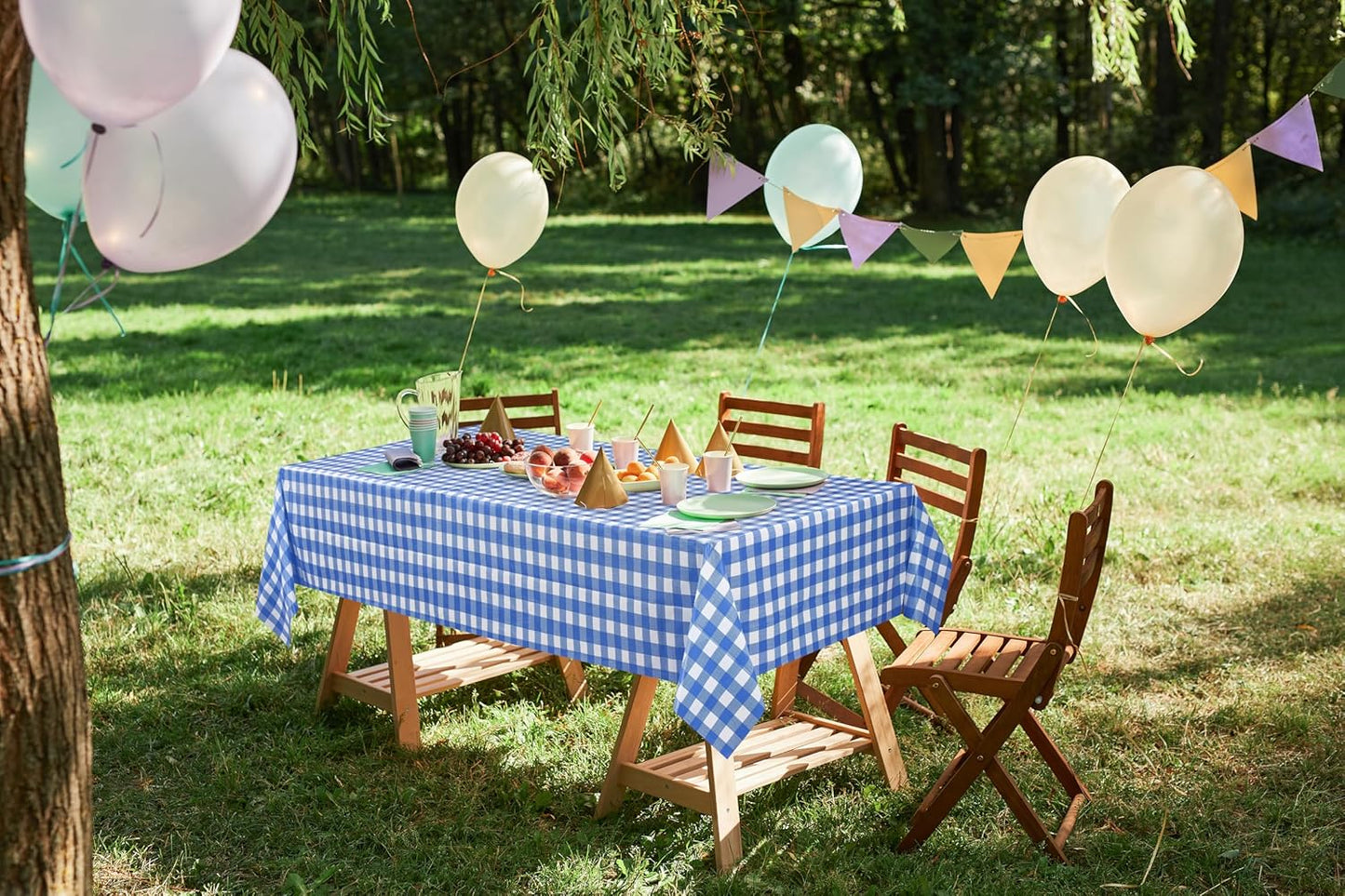 Plastic Table Cloth Disposable (12 Pack - 54X108 Inch) Blue Check Rectangle Tablecloth Waterproof Stain Resistant Party Table Cover