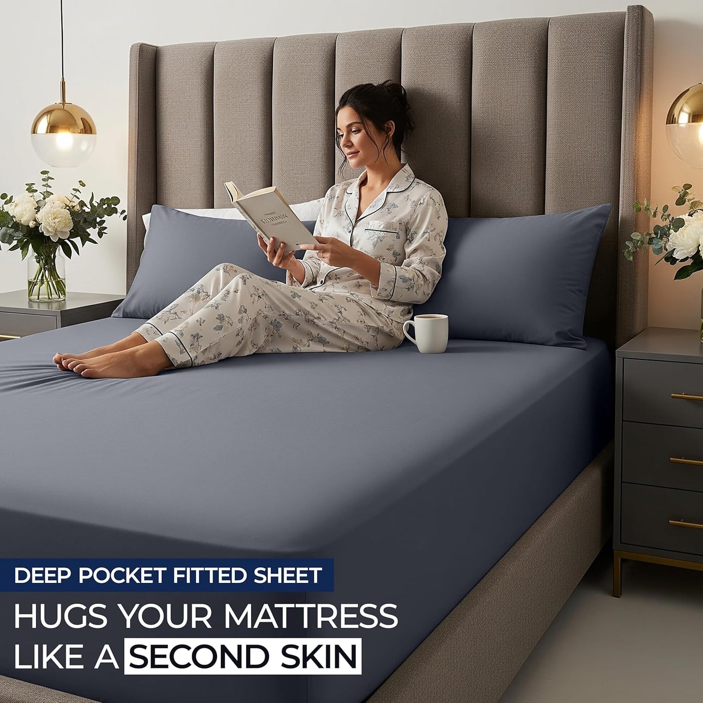 Queen Fitted Sheet Deep Pocket - Extra Deep Pocket Fitted Sheet - Fits up to 21 Inch Mattress - Shrinkage and Fade Resistant - Easy Care - 1 Fitted Sheet Deep Pocket Only (Grey)
