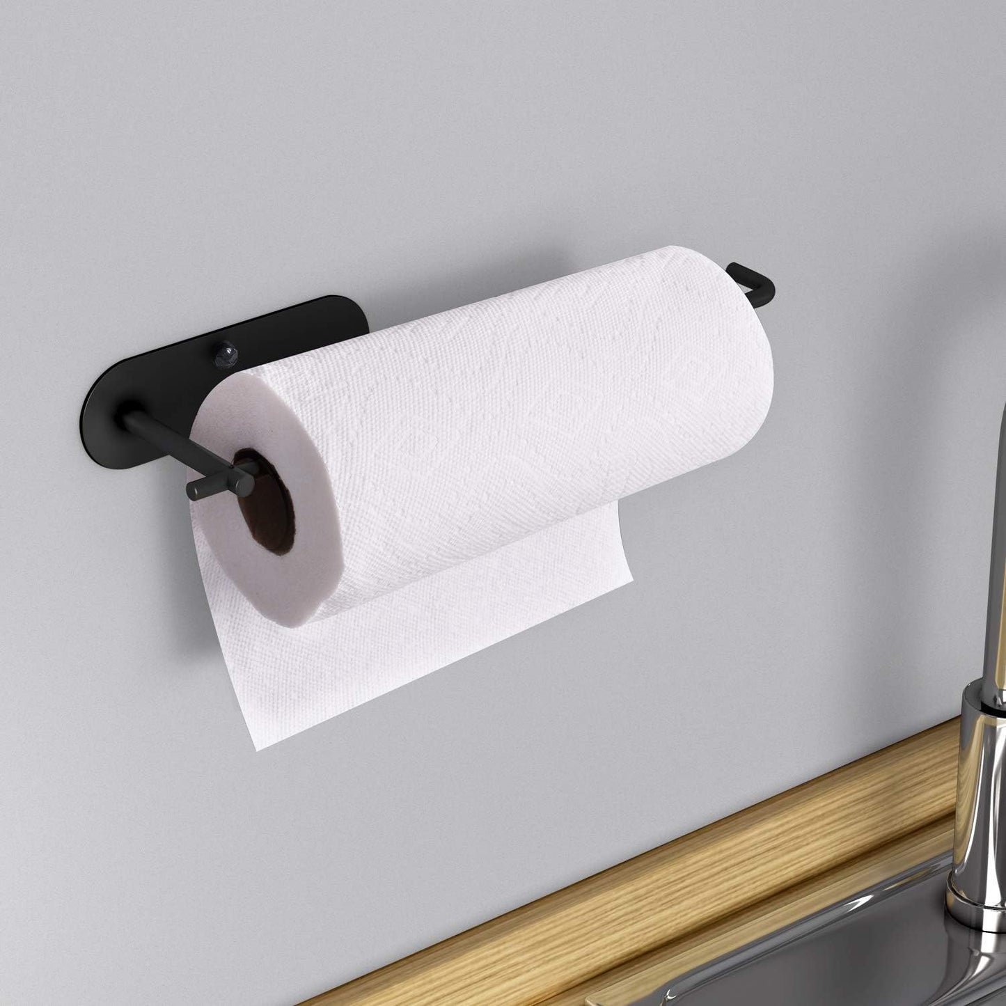 Self Adhesive Paper Towel Holder under Cabinet Mount, Wall Mounted Paper Towel Roll Holder for Kitchen, Bathroom, Wall - SUS304 Stainless Steel (Black)