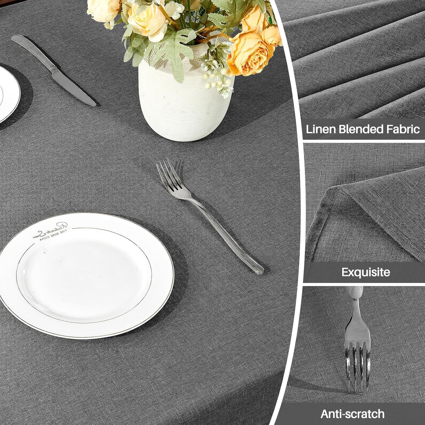 Textured Linen Table Cloth for Rectangle Table - Grey Tablecloths Rectangular Waterproof Wrinkle Free Wipeable Dining Table Cover for Spring Wedding Birthday Kitchen Decor, 52 X 70 Inch