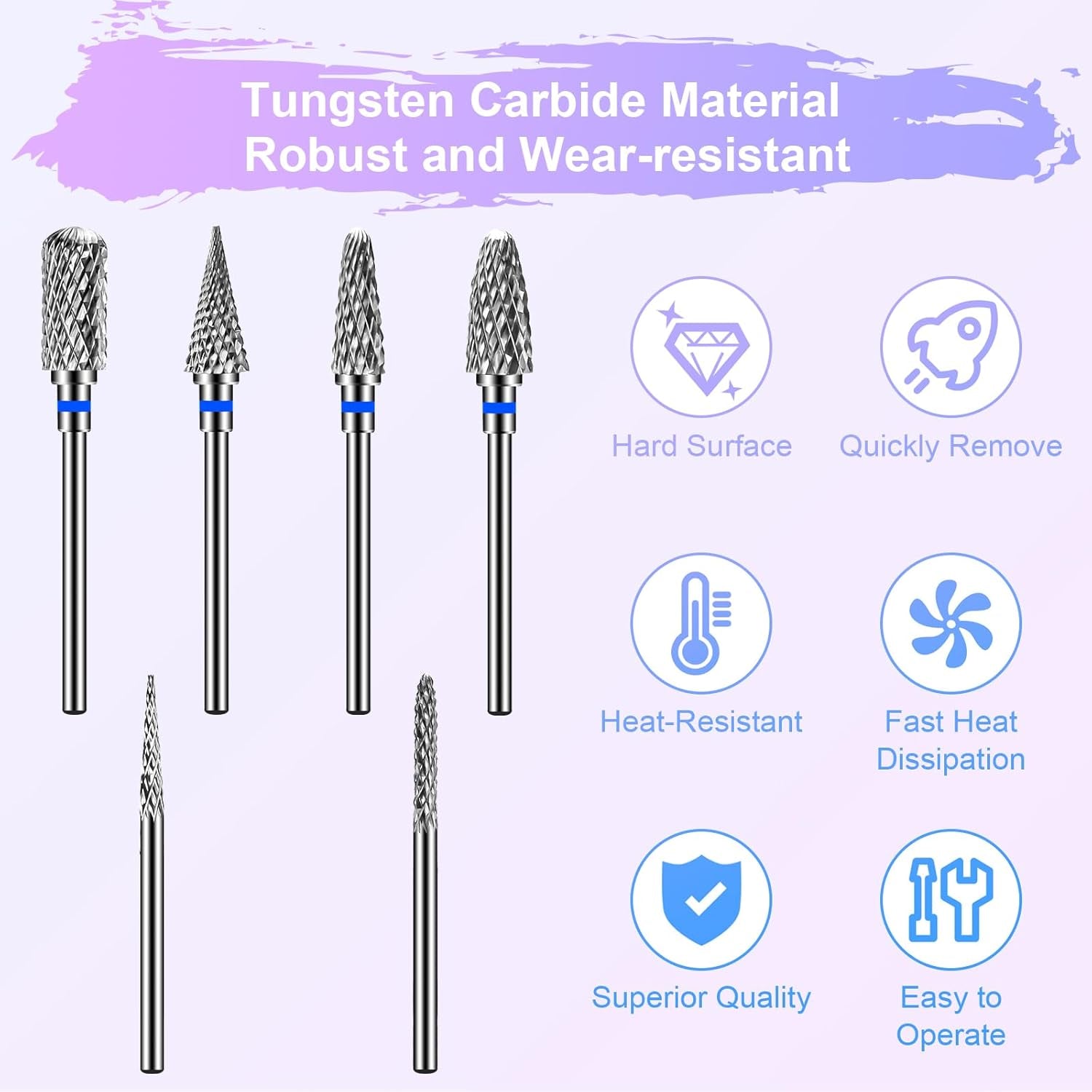 6 Pack Nail Drill Bits for Acrylic Nails, 3/32" Shank Drill Bits for Nails Professional Electric Cuticle Drill Bit, Cuticle Cleaner Nail Gel Polish Remover Tool for Home Salon Nail Bits-Blue