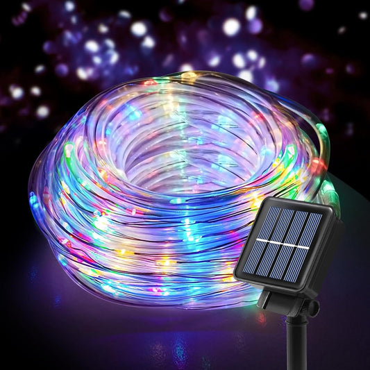 Solar String Lights with PVC Tube, 1 Pack, 33 Ft, 100 LED, Multi Color, 8 Modes, Durability, Waterproof, for Outdoor Use, Ideal for Garden, Patio, Yard, Wedding