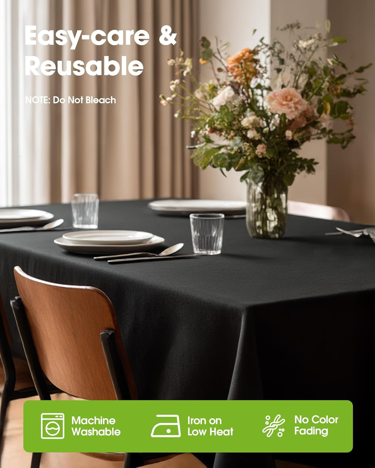 Rectangle Table Cloth 60" X 84" – Durable Polyester Tablecloth Offers Reusable & Washable Protection, Ideal for Outdoor Party, Picnic, Wedding, Banquet and Birthday, 1 Pack, Black