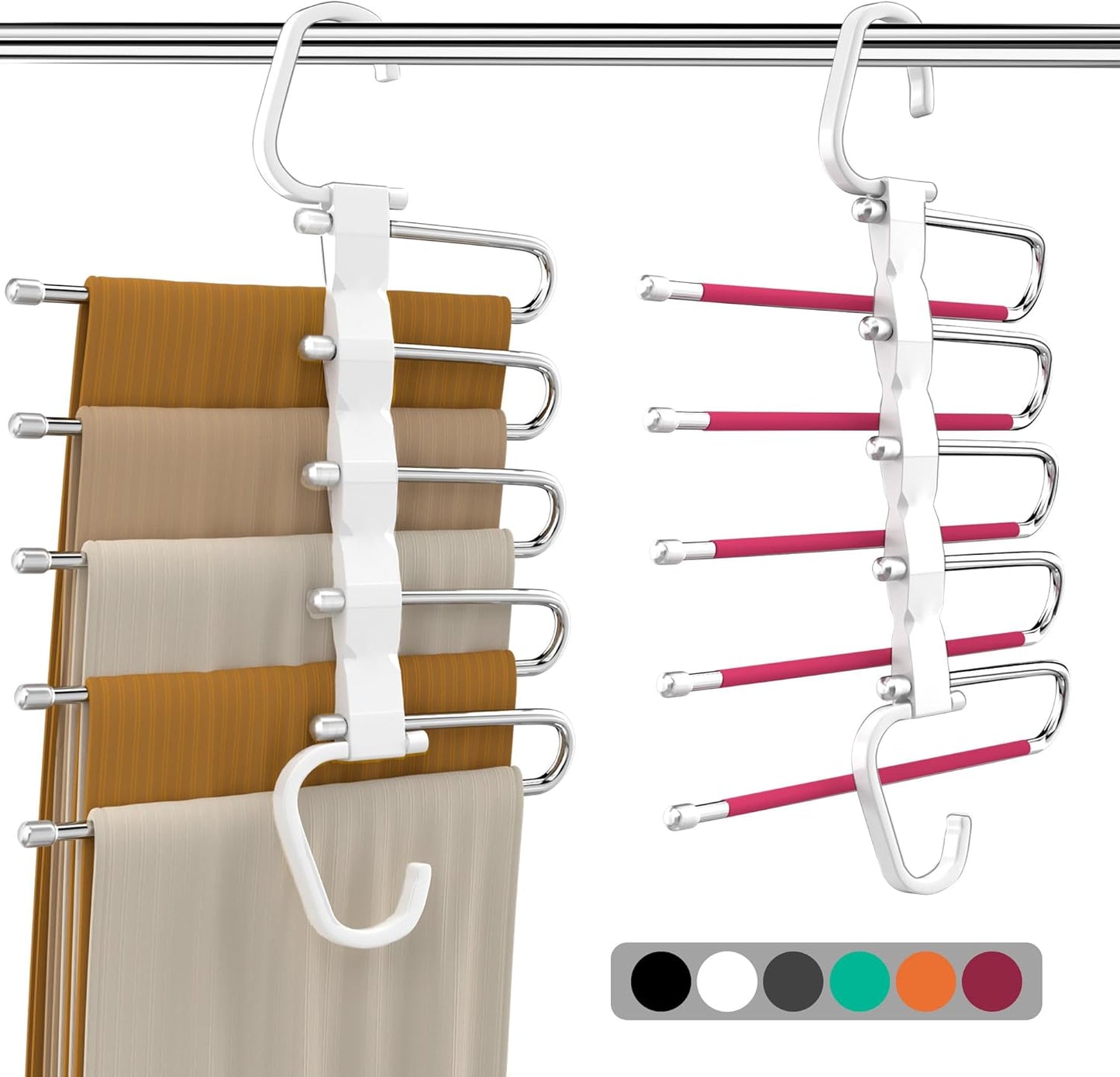 Space-Saving Non-Slip Pants Hanger - 1 Pack for Organizing Jeans, Trousers, Scarves, Leggings, and Skirts (Red)