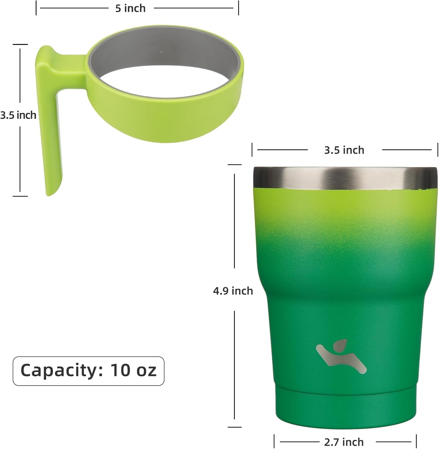 10 Oz Tumbler with Handle and 2 Straw 2 Lid, Insulated Water Bottle Stainless Steel Vacuum Cup Reusable Travel Mug,Matcha Green