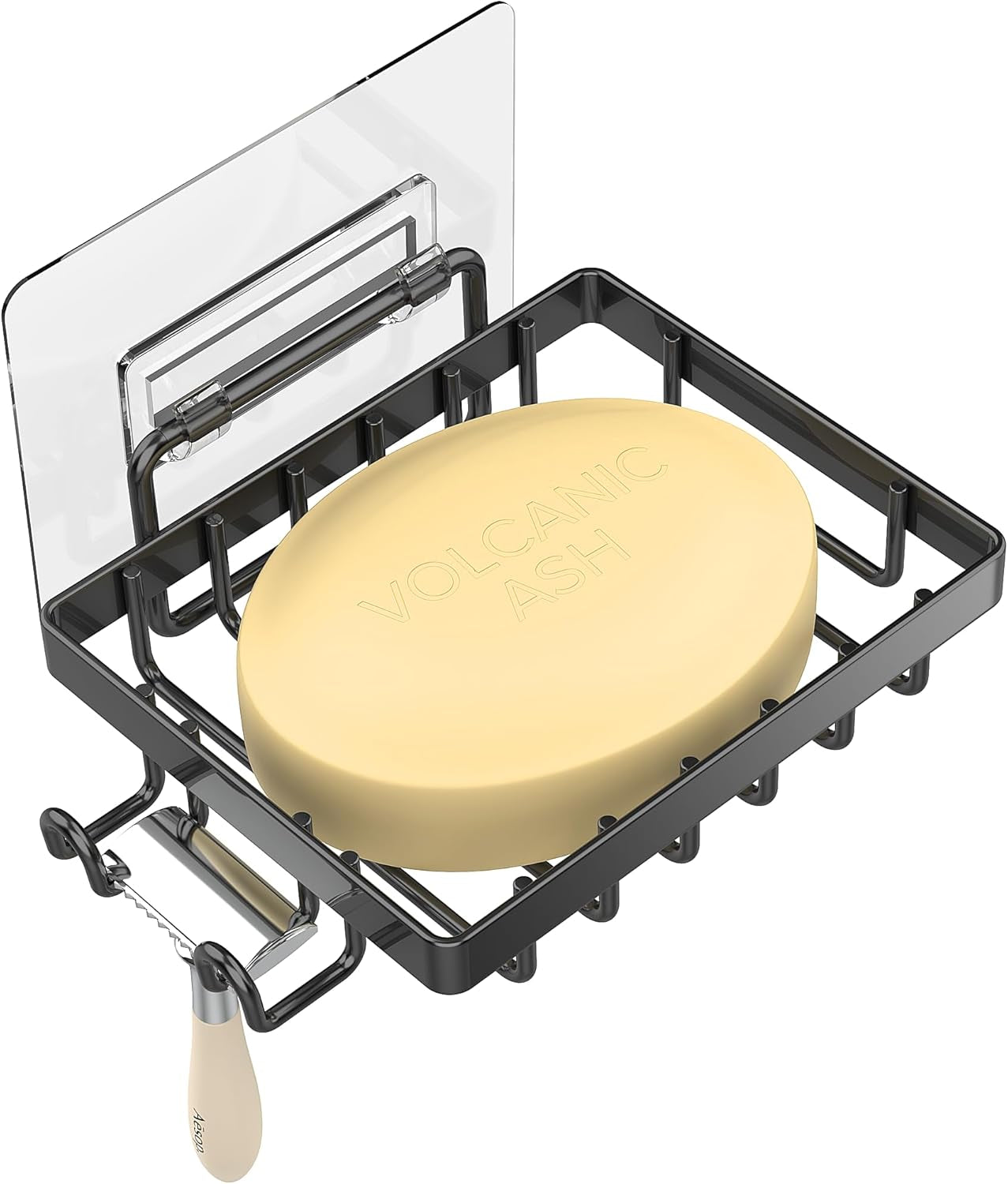 Black Soap Dish, Soap Bar Holder for Shower, No Drilling Bathroom Accessories, Wall Mounted Soap Holder with Hooks, Shower Rack Tray Bar for Suitable for Bathroom, Kitchen Sink