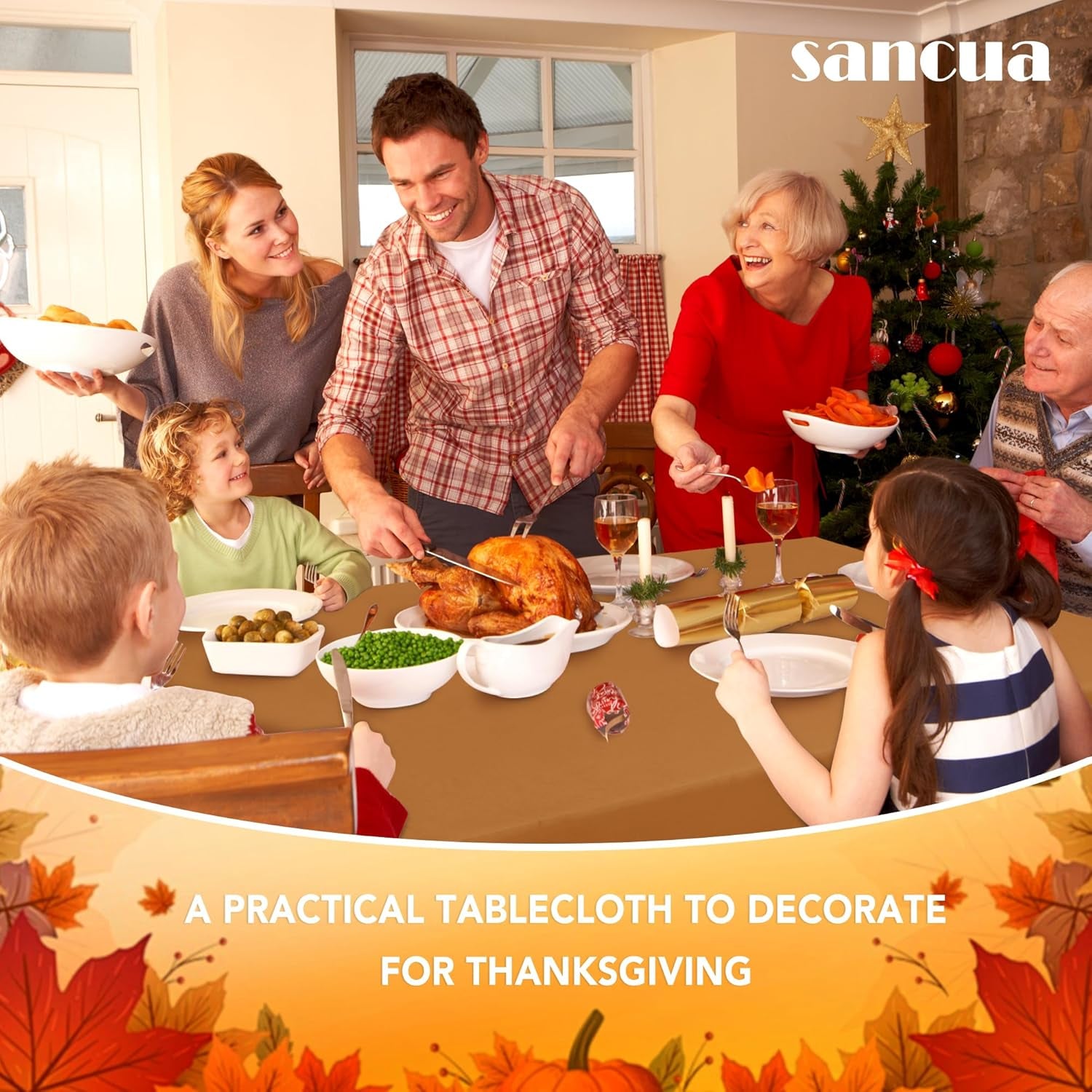 Fall Tablecloth Rectangular for 6 Foot Tables - 60 X 102 Inch - Stain and Wrinkle Resistant Rectangle Table Cloth, Fabric Thanksgiving Table Cover for Dining Tables, Buffet Parties, Bronze