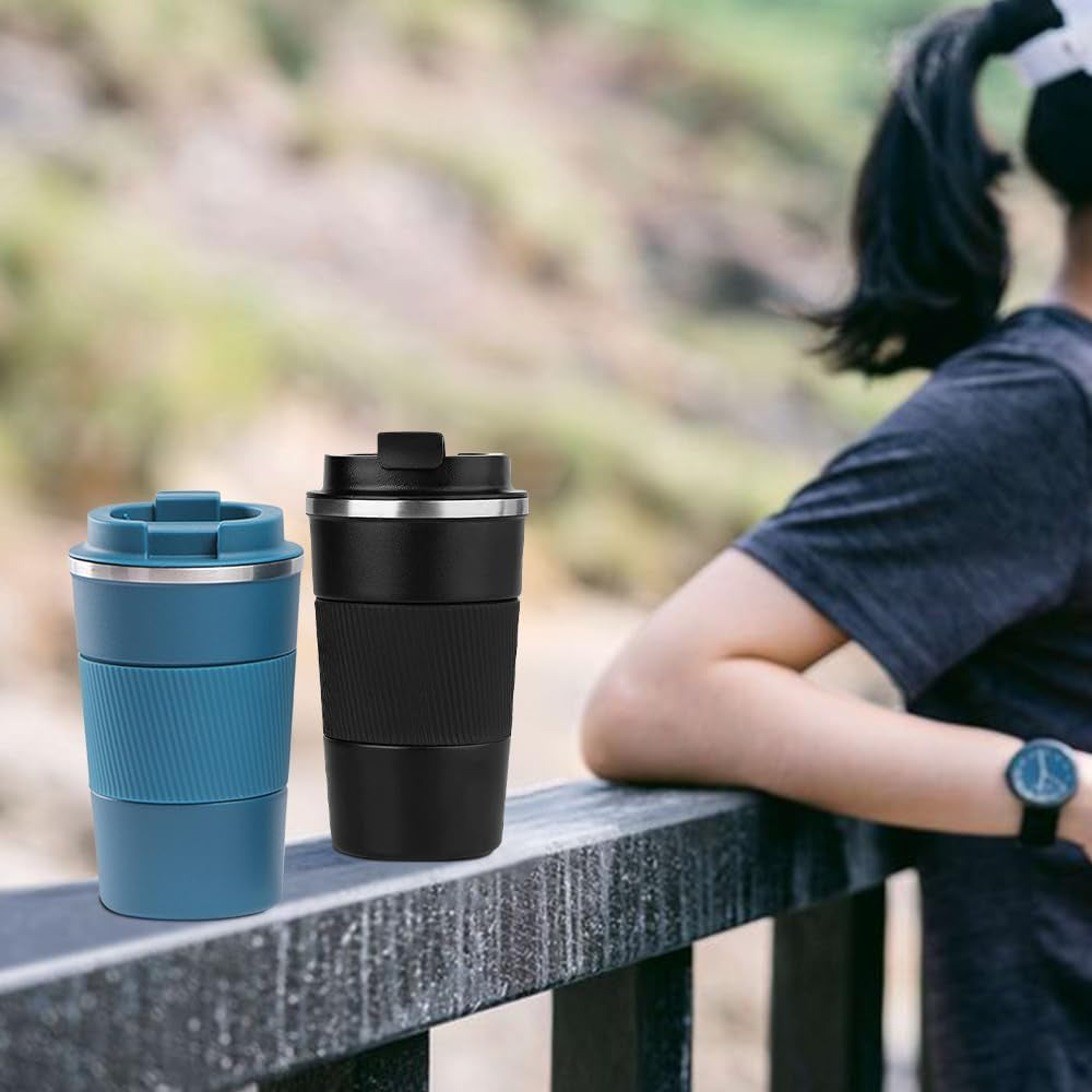 Travel Coffee Mug 14Oz Pink + Black, Gift Set Insulated Spill Proof Leak Proof Portable to Go Camping Stainless Steel Coffee Tumbler Reusable Coffee Cups with Lids…